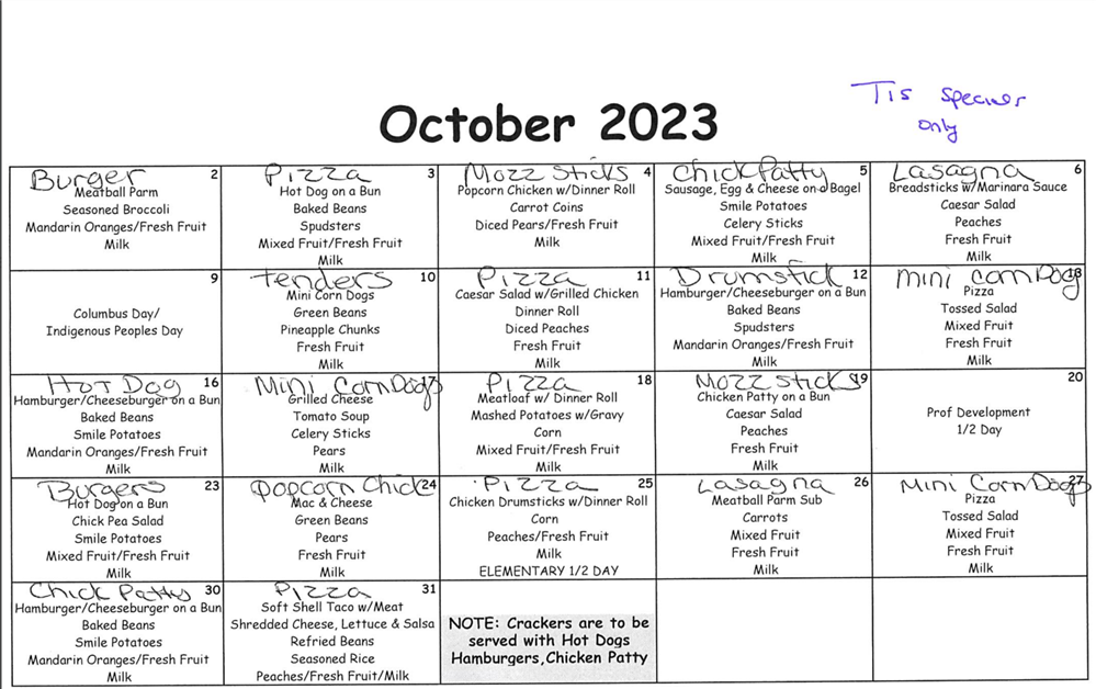  October Menu